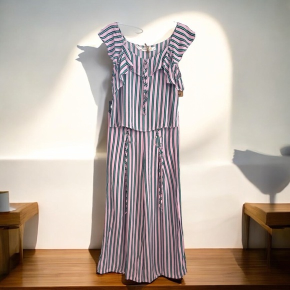 Pants - Striped Ruffle Jumpsuit Two-Piece